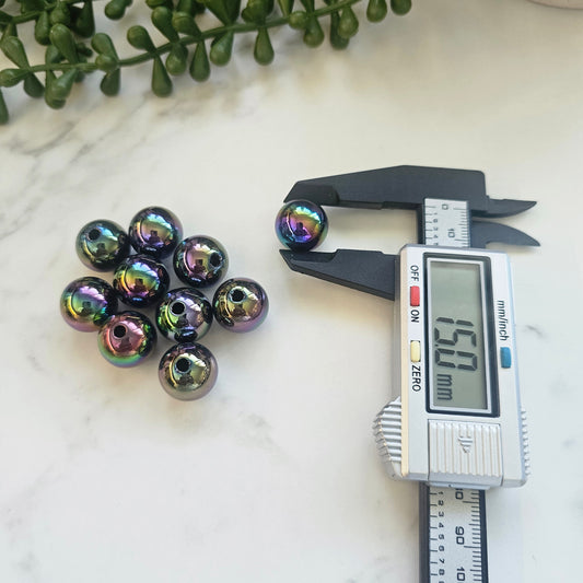 15mm oil slick acrylic beads (pack of 10)